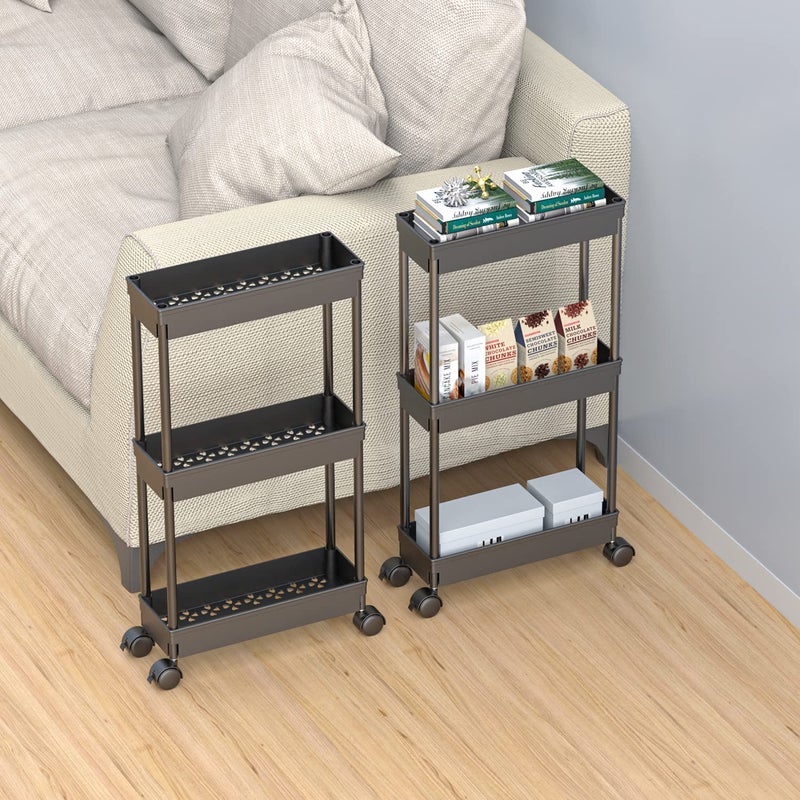Sooyee 3-Tier Rolling Cart with Wheels, Slim Narrow Storage Cabinet, Under Desk Storage Organizer for Office, Bathroom, Kitchen, Laundry Room, Narrow Places, Black - Image 5