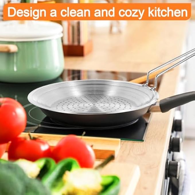 KASTWAVE Stainless Steel Splatter Screen 32Cm Splash Guard With Filter Hole Anti Scalding Handle Grease Splatter Guard For Cooking To Prevent Oil Splatter Safe Cooking Silver - Image 5