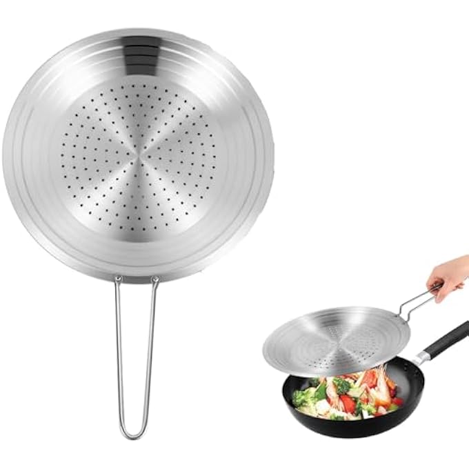 KASTWAVE Stainless Steel Splatter Screen 32Cm Splash Guard With Filter Hole Anti Scalding Handle Grease Splatter Guard For Cooking To Prevent Oil Splatter Safe Cooking Silver - Image 1