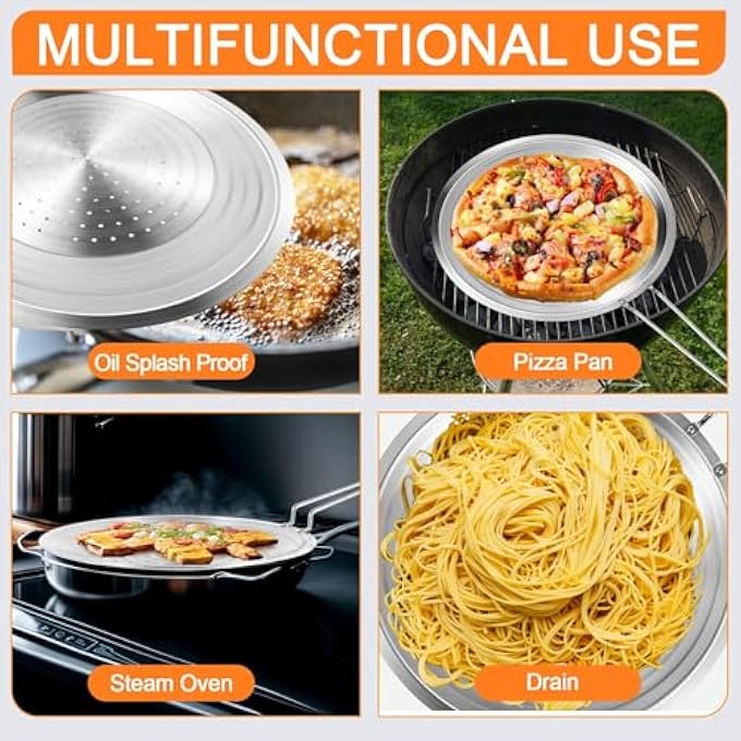 KASTWAVE Stainless Steel Splatter Screen 32Cm Splash Guard With Filter Hole Anti Scalding Handle Grease Splatter Guard For Cooking To Prevent Oil Splatter Safe Cooking Silver - Image 2