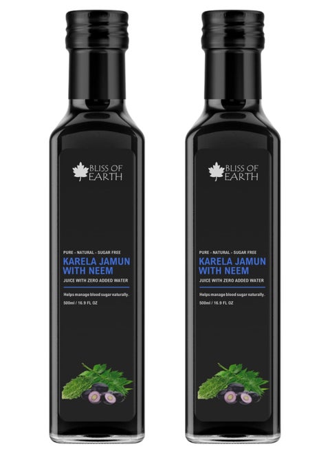 Karela Jamun Juice With Neem For Sugar Control Natural Boold Sugar Support & Detox Zero Sugar Zero Water 500ml PET Bottle Pack of 2