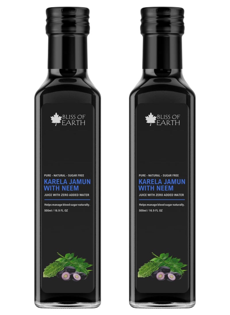 Karela Jamun Juice With Neem For Sugar Control Natural Boold Sugar Support & Detox Zero Sugar Zero Water 500ml PET Bottle Pack of 2