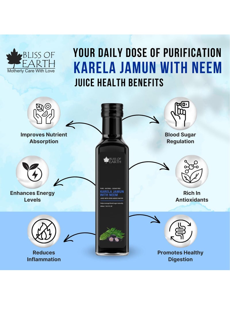 Karela Jamun Juice With Neem For Sugar Control Natural Boold Sugar Support & Detox Zero Sugar Zero Water 500ml PET Bottle Pack of 2