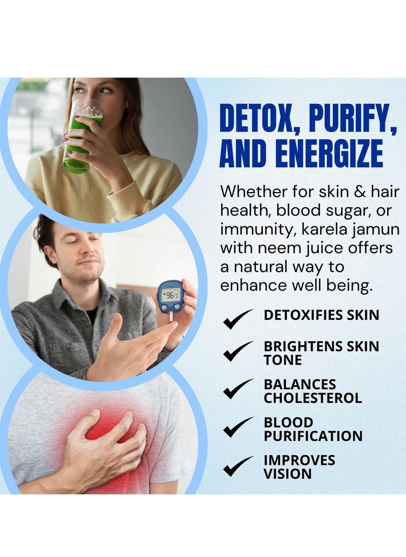 Karela Jamun Juice With Neem For Sugar Control Natural Boold Sugar Support & Detox Zero Sugar Zero Water 500ml PET Bottle Pack of 2