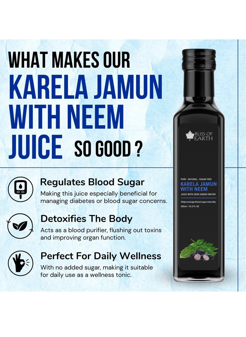 Karela Jamun Juice With Neem For Sugar Control Natural Boold Sugar Support & Detox Zero Sugar Zero Water 500ml PET Bottle Pack of 2