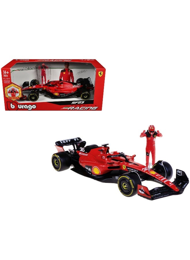 Bburago Formula 1 2023 Ferrari Sf-23 #16 Charles Leclerc Die-Cast Car With Figure (1:24) - Image 1