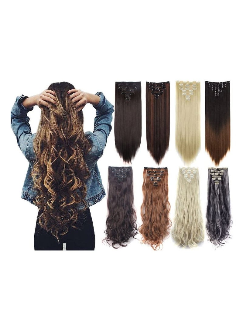 Estelle 7 Pcs 16 Clips 23"-24" Thick Curly Straight Full Head Clip in on Double Weft Hair Extensions Dark Black Curly - Image 3