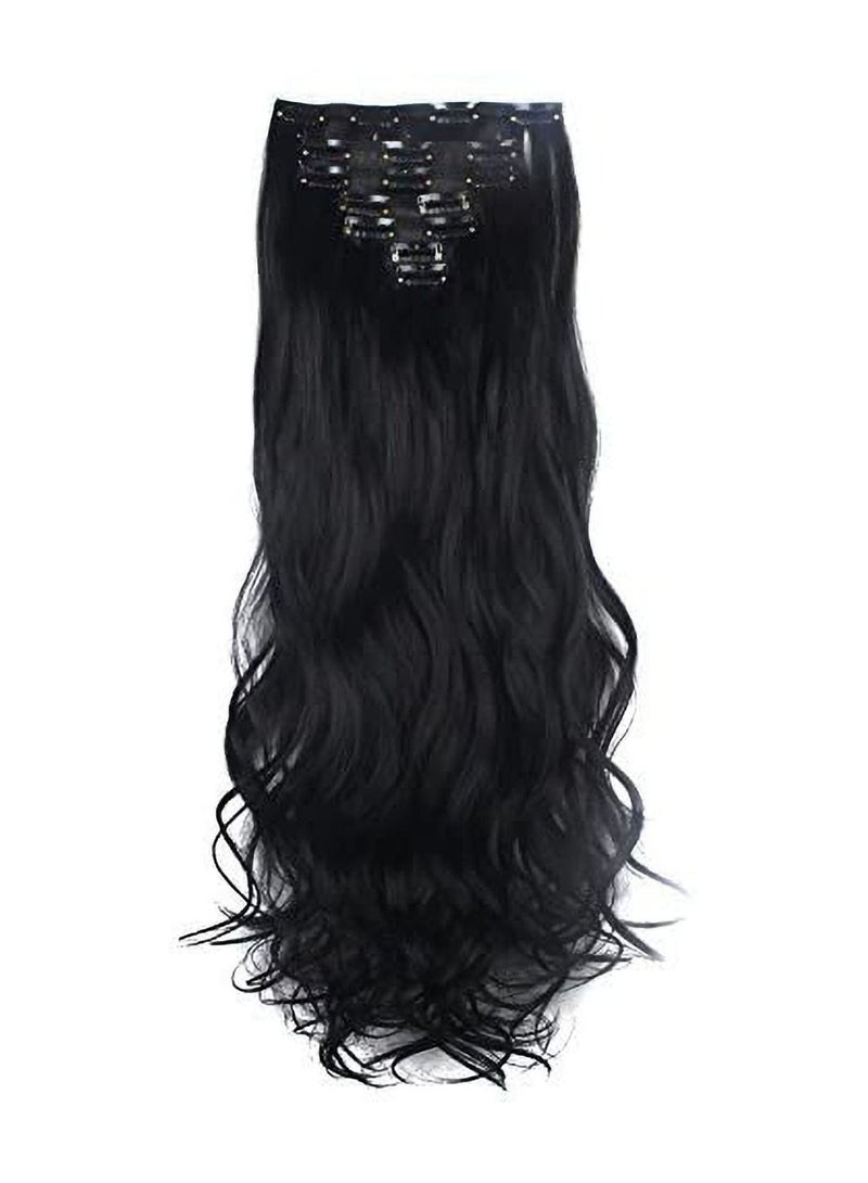 Estelle 7 Pcs 16 Clips 23"-24" Thick Curly Straight Full Head Clip in on Double Weft Hair Extensions Dark Black Curly - Image 2