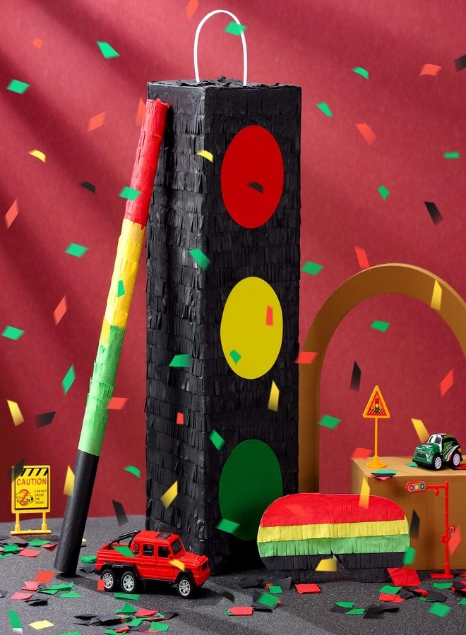 Seenelling 15.8 Tall Traffic Light Piñata Red Yellow Green Light Stop Sign with Blindfold Bat Confetti for Birthday Party Supplies - Image 3