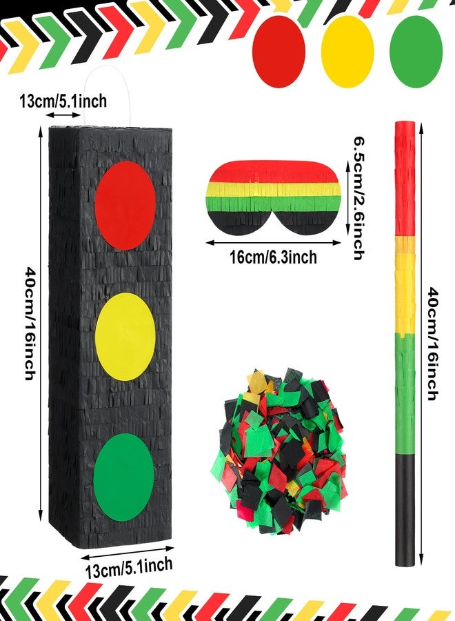 Seenelling 15.8 Tall Traffic Light Piñata Red Yellow Green Light Stop Sign with Blindfold Bat Confetti for Birthday Party Supplies - Image 4