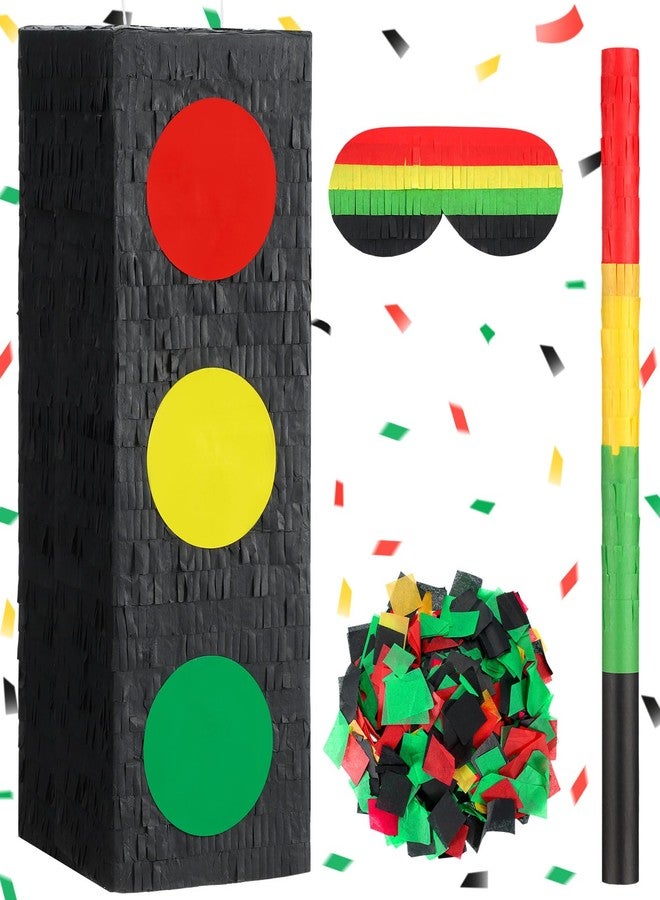 Seenelling 15.8 Tall Traffic Light Piñata Red Yellow Green Light Stop Sign with Blindfold Bat Confetti for Birthday Party Supplies - Image 1