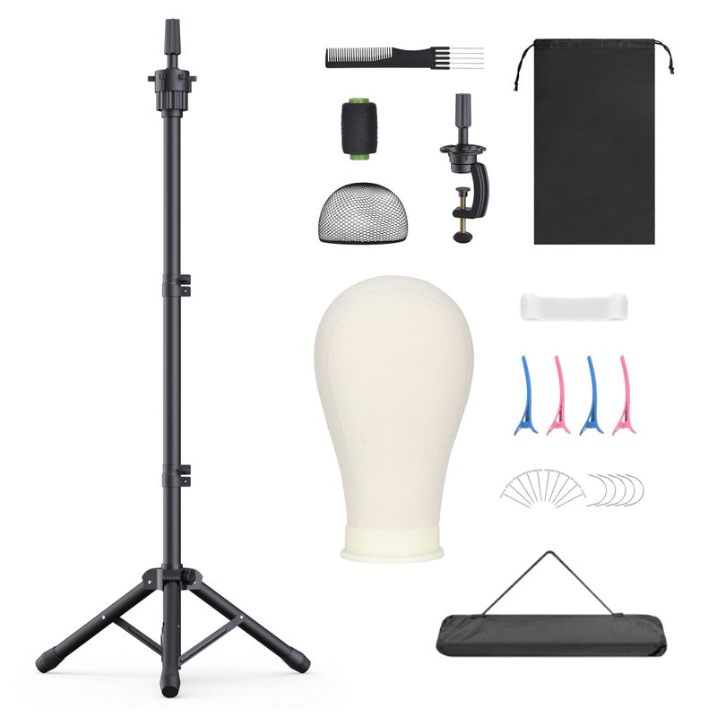 Retbtnm Wig Stand with Head 50 Inches, Wig Head Stand with 22 Inches Mannequin Head, Height Adjustable Metal Tripod Wig Stand, Manikin Head Set for Wigs Display Making Hair Weave and Styling - Image 1