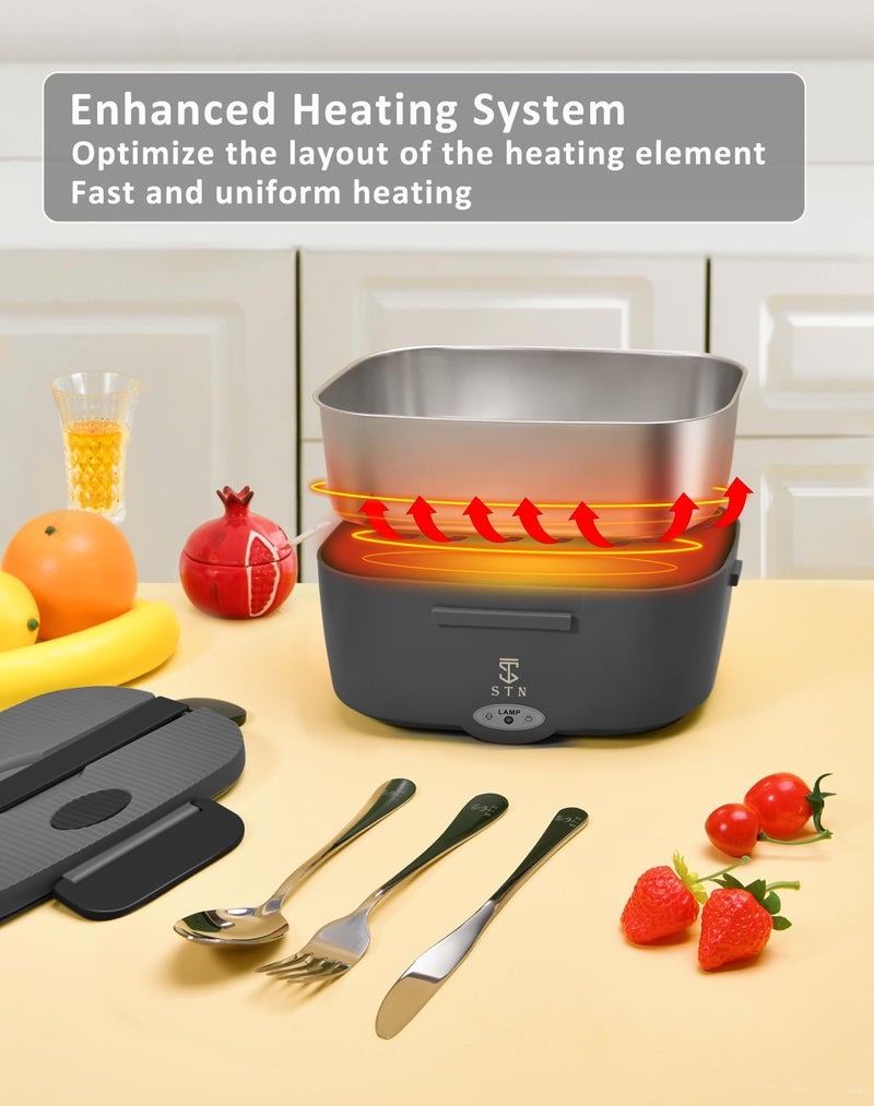 STN Heated Lunch Boxes For Adults,Efficient Electric Lunch Box Set with Removable 304 SS Container (1.5 L+ 0.45 L),Insulated Bags,Big Cutlery Set for 12v 24v 110v - Image 5