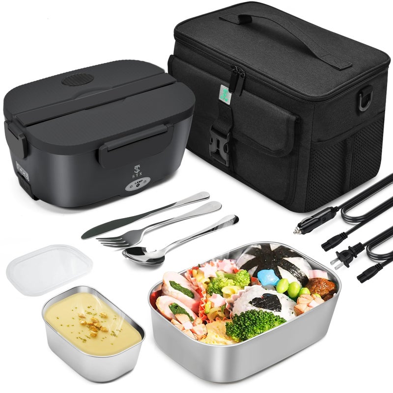 STN Heated Lunch Boxes For Adults,Efficient Electric Lunch Box Set with Removable 304 SS Container (1.5 L+ 0.45 L),Insulated Bags,Big Cutlery Set for 12v 24v 110v - Image 1