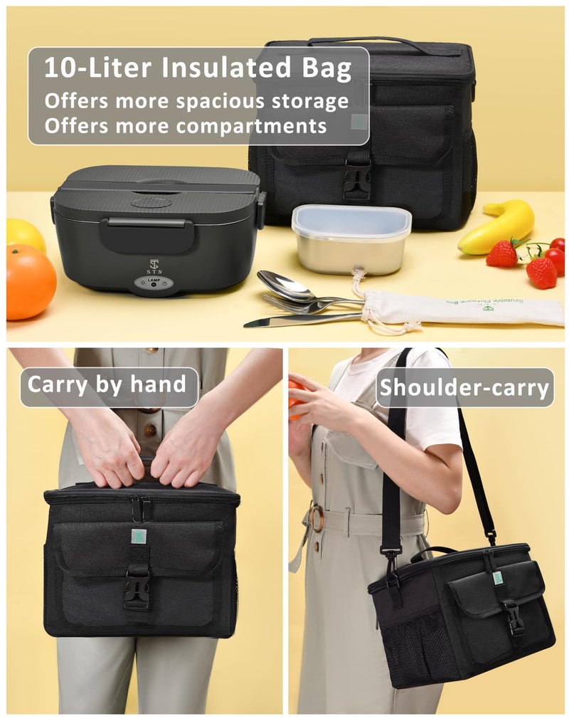 STN Heated Lunch Boxes For Adults,Efficient Electric Lunch Box Set with Removable 304 SS Container (1.5 L+ 0.45 L),Insulated Bags,Big Cutlery Set for 12v 24v 110v - Image 3