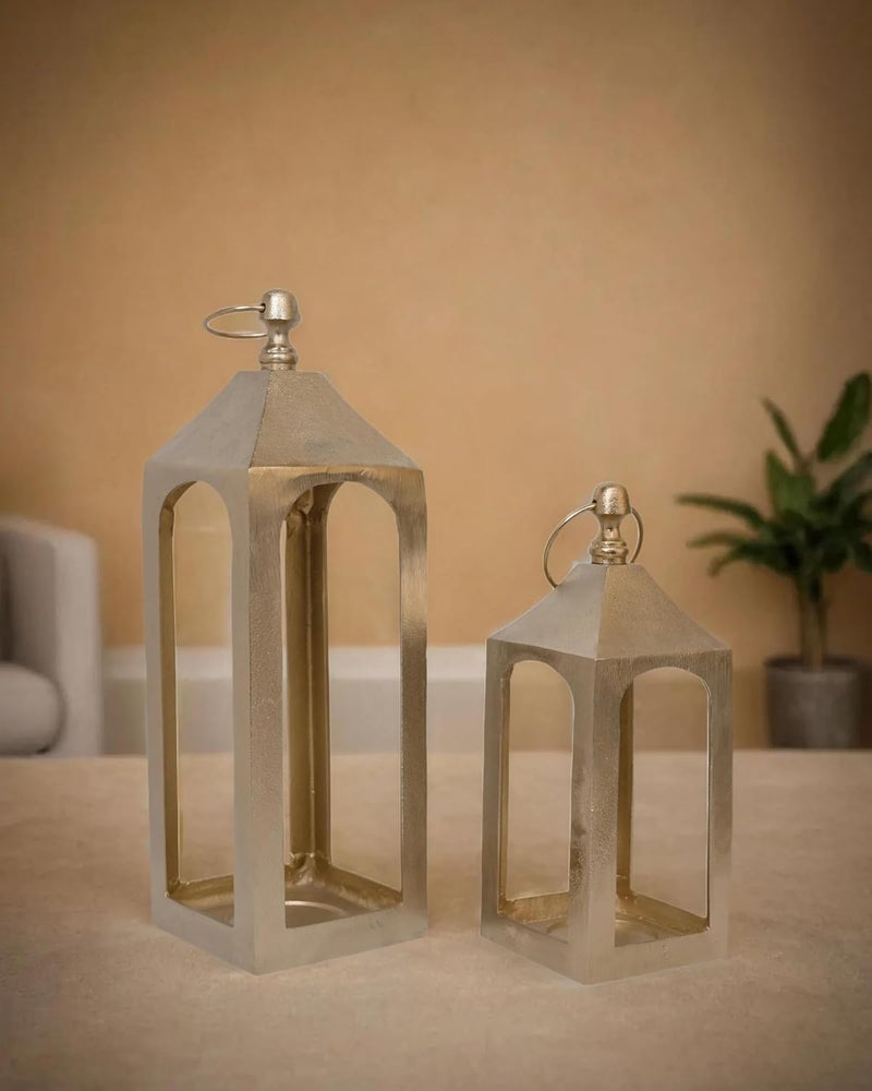QH QDORE HOME Qdore Home Starburst Candle Lanterns Set of 2 Candle Lighting Decor Home Decorative Recycled Aluminiu Metal Premium Gold Plated Finish with 2 Candles Made in India  - Image 3