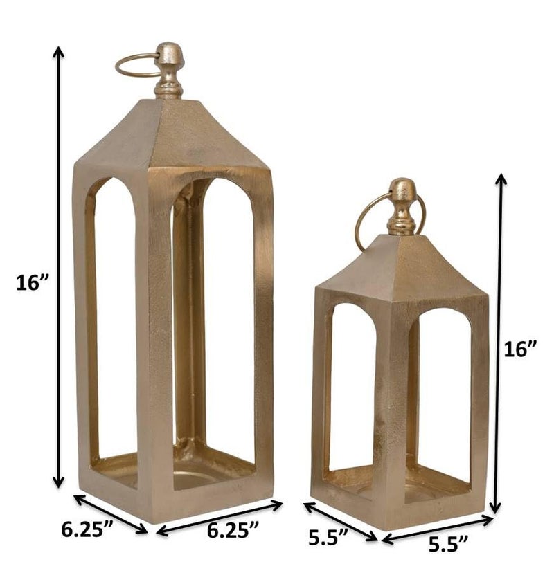 QH QDORE HOME Qdore Home Starburst Candle Lanterns Set of 2 Candle Lighting Decor Home Decorative Recycled Aluminiu Metal Premium Gold Plated Finish with 2 Candles Made in India  - Image 5