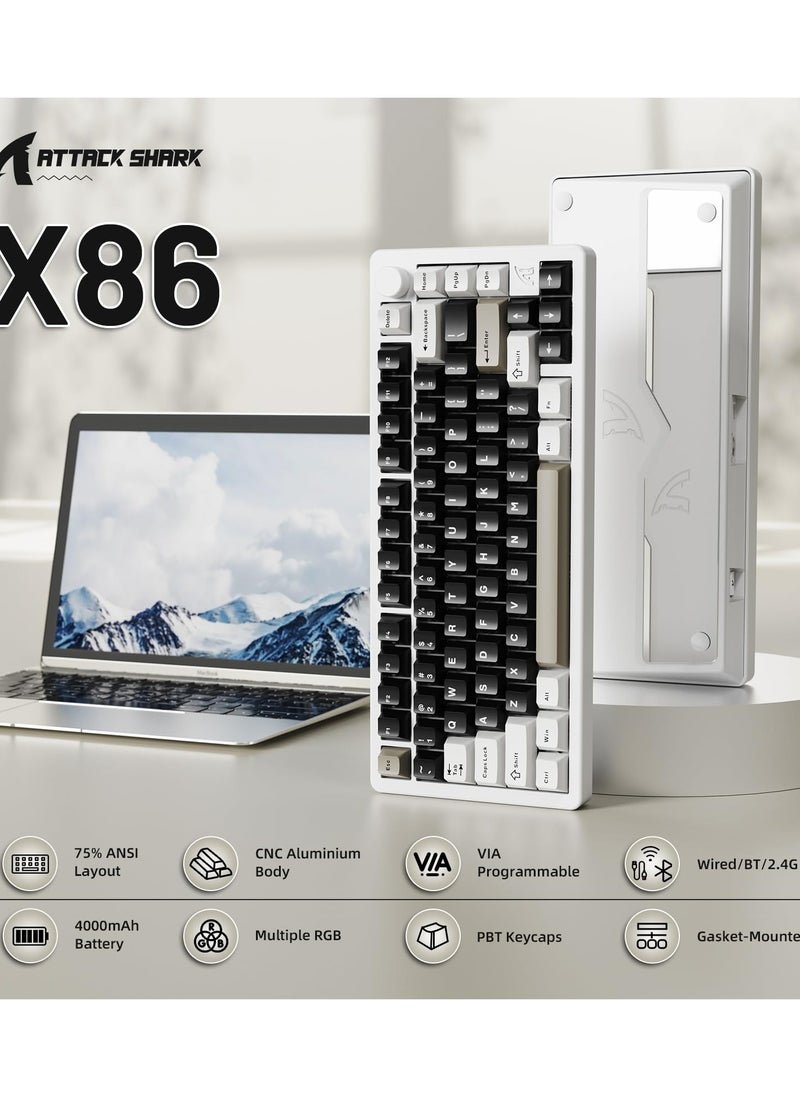 Attack Shark X86 RGB Wireless Gasket Gaming Keyboard with Knob,75% CNC Aluminum Alloy Mechanical Keyboard,Bluetooth/2.4Ghz/USB-C Hot Swappable Custom Keyboard,4000 mAH Battery,Linear Matcha Switch  - Image 2