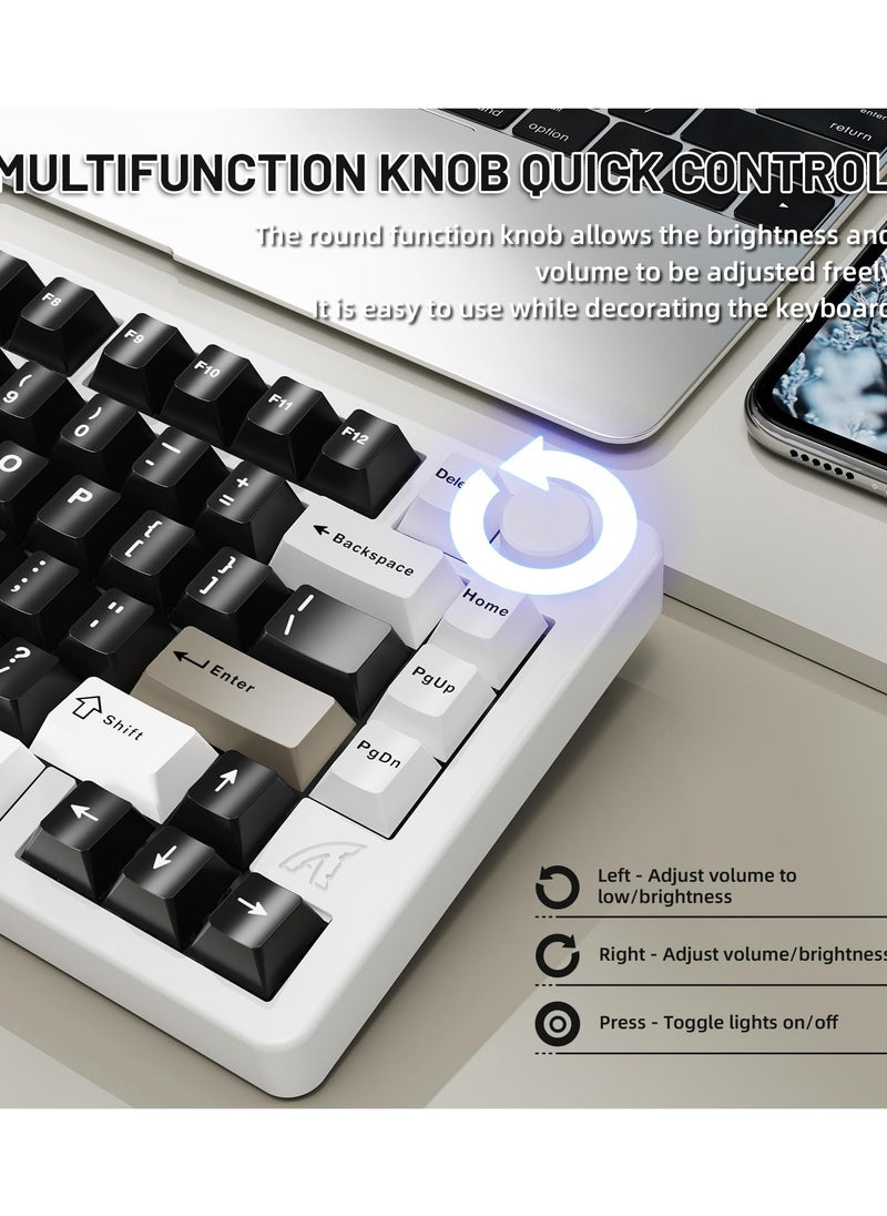 هجوم القرش - لوحة مفاتيح ألعاب لاسلكية X86 RGB مع مقبض، لوحة مفاتيح ميكانيكية مصنوعة من سبائك الألومنيوم بنسبة 75%، لوحة مفاتيح مخصصة قابلة للتبديل السريع بتقنية البلوتوث/2.4 جيجاهرتز/USB-C، بطارية 4000 مللي أمبير، مفتاح Matcha الخطي - Image 1
