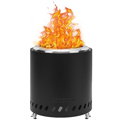 COOZOOM Portable Table Top Fire Pit with Stand, 8.6" Stainless Steel Mini Outdoor Low Smoke Burning Tabletop Firepit Fueled by Pellets or Wood, for Outside Camping Black - Image 1