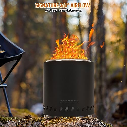 COOZOOM Portable Table Top Fire Pit with Stand, 8.6" Stainless Steel Mini Outdoor Low Smoke Burning Tabletop Firepit Fueled by Pellets or Wood, for Outside Camping Black - Image 5
