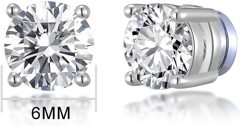 erorex Silver Round Magnetic Clip On Stud Earrings Created with Austrian Crystals Mens Womens Magnetic Cubic Zirconia Stud Earrings - Image 2