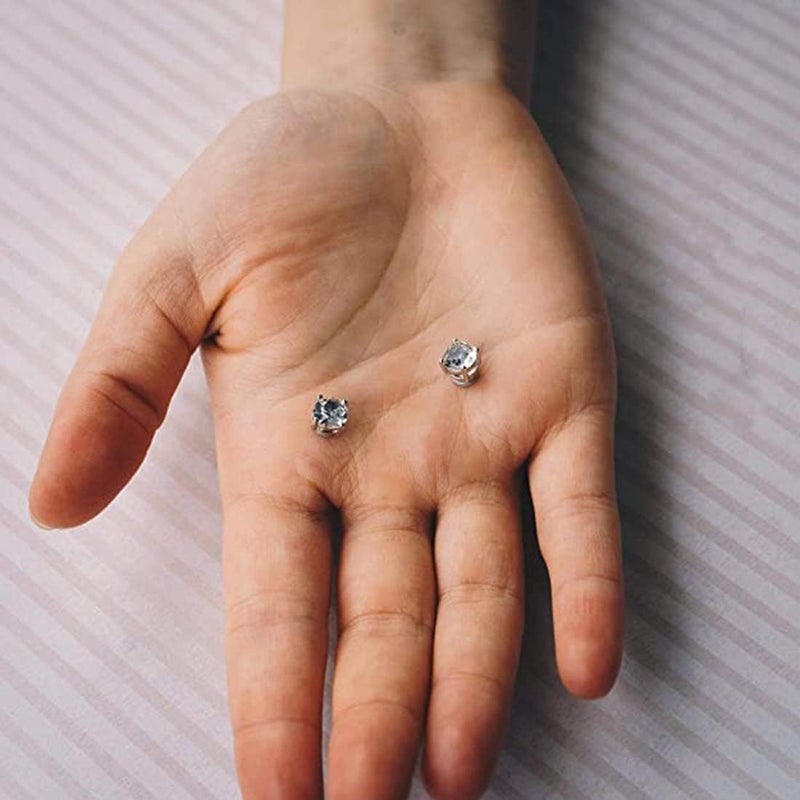 erorex Silver Round Magnetic Clip On Stud Earrings Created with Austrian Crystals Mens Womens Magnetic Cubic Zirconia Stud Earrings - Image 5