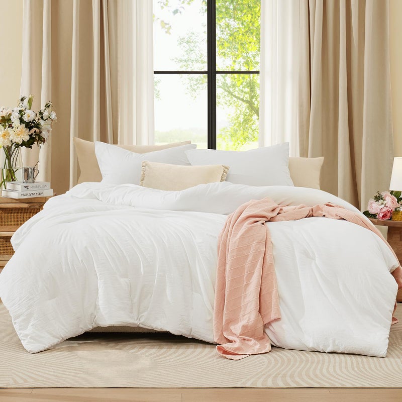 WRENSONGE Full Size Comforter Sets  3 Pieces Prewashed White Comforter Soft Lightweight for All SeasonsFluffy Down Alternative Comforter Full Size with 2 Pillow Shams