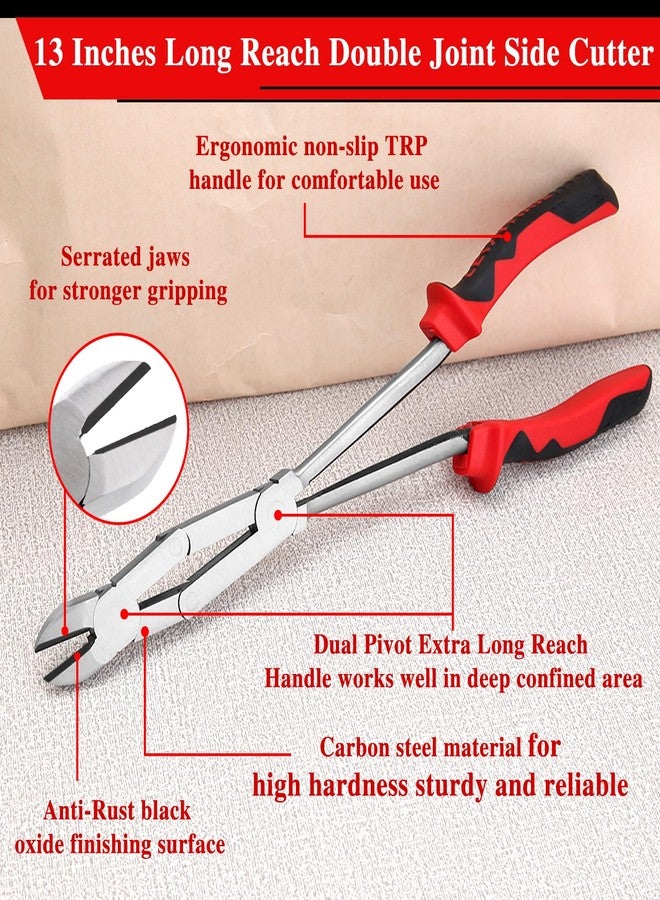 كماشة قطع الأسلاك ذات المحور المزدوج من LEONTOOL Long Reach XL، قواطع جانبية بمفصل مزدوج، كماشة قطع مركبة ذات مدى طويل للغاية، قواطع قطرية للمساحات الضيقة التي يصعب الوصول إليها - Image 2