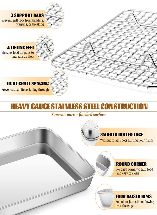 E-far Stainless Steel Baking Sheet with Rack Set, E-far 12.4”x9.7” Cookie Sheet Broiling Pan for Oven, Rimmed Metal Tray with Wire Rack for Cooking/Baking/Cooling/Bacon, Non-toxic & Dishwasher Safe - Image 3