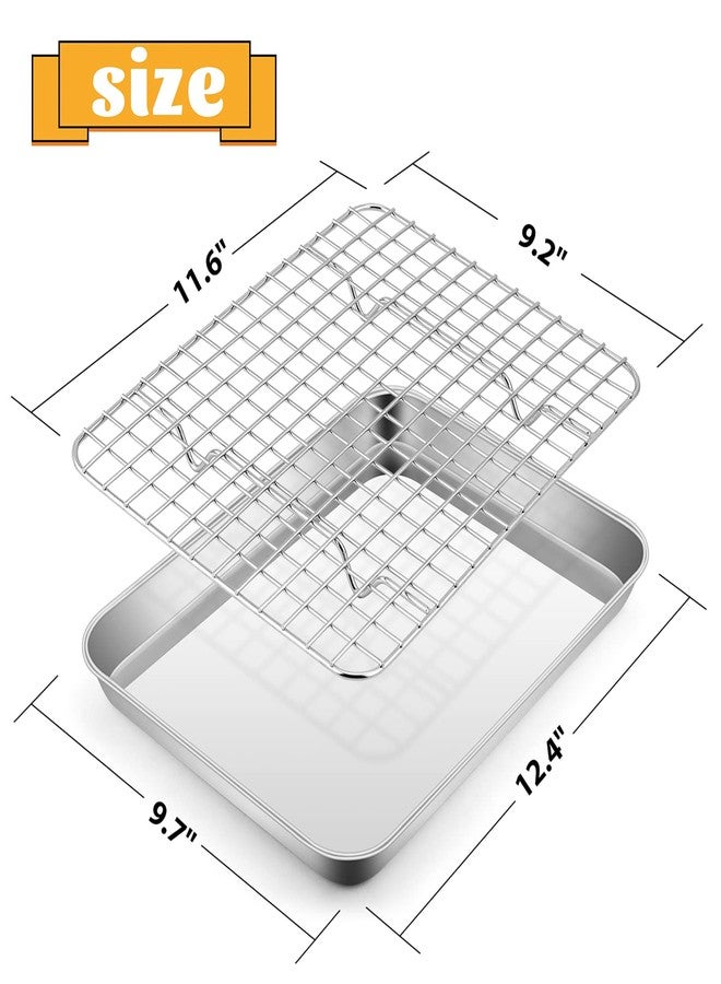E-far Stainless Steel Baking Sheet with Rack Set, E-far 12.4”x9.7” Cookie Sheet Broiling Pan for Oven, Rimmed Metal Tray with Wire Rack for Cooking/Baking/Cooling/Bacon, Non-toxic & Dishwasher Safe - Image 2