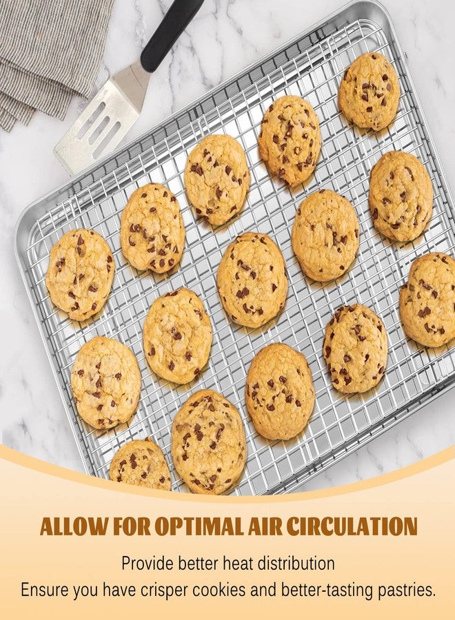 E-far Stainless Steel Baking Sheet with Rack Set, E-far 12.4”x9.7” Cookie Sheet Broiling Pan for Oven, Rimmed Metal Tray with Wire Rack for Cooking/Baking/Cooling/Bacon, Non-toxic & Dishwasher Safe - Image 5