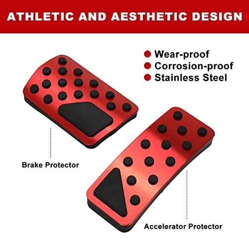 sportuli Anti-Slip Aluminum Alloy Pedal Covers Kit Replace for 2011-2021 Jeep Grand Cherokee and Dodge Durango, No Drilling Performance Brake and Accelerator Foot Pads (Red) - Image 3
