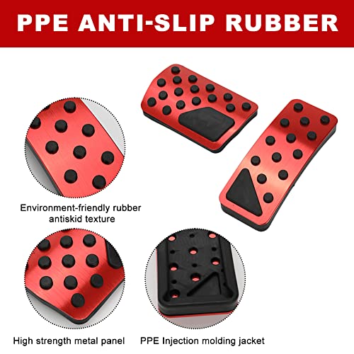 sportuli Anti-Slip Aluminum Alloy Pedal Covers Kit Replace for 2011-2021 Jeep Grand Cherokee and Dodge Durango, No Drilling Performance Brake and Accelerator Foot Pads (Red) - Image 2