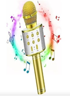 Generic Handheld Wireless Singing Mike Multi-Function Bluetooth Karaoke Mic with Microphone Speaker for All Smart Phones (Gold)  - Image 1