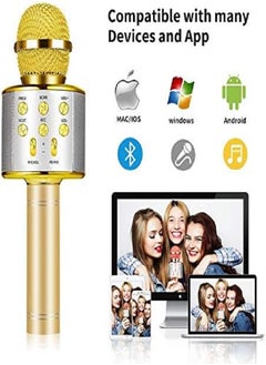 Generic Handheld Wireless Singing Mike Multi-Function Bluetooth Karaoke Mic with Microphone Speaker for All Smart Phones (Gold)  - Image 3