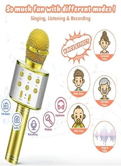 Generic Handheld Wireless Singing Mike Multi-Function Bluetooth Karaoke Mic with Microphone Speaker for All Smart Phones (Gold)  - Image 5