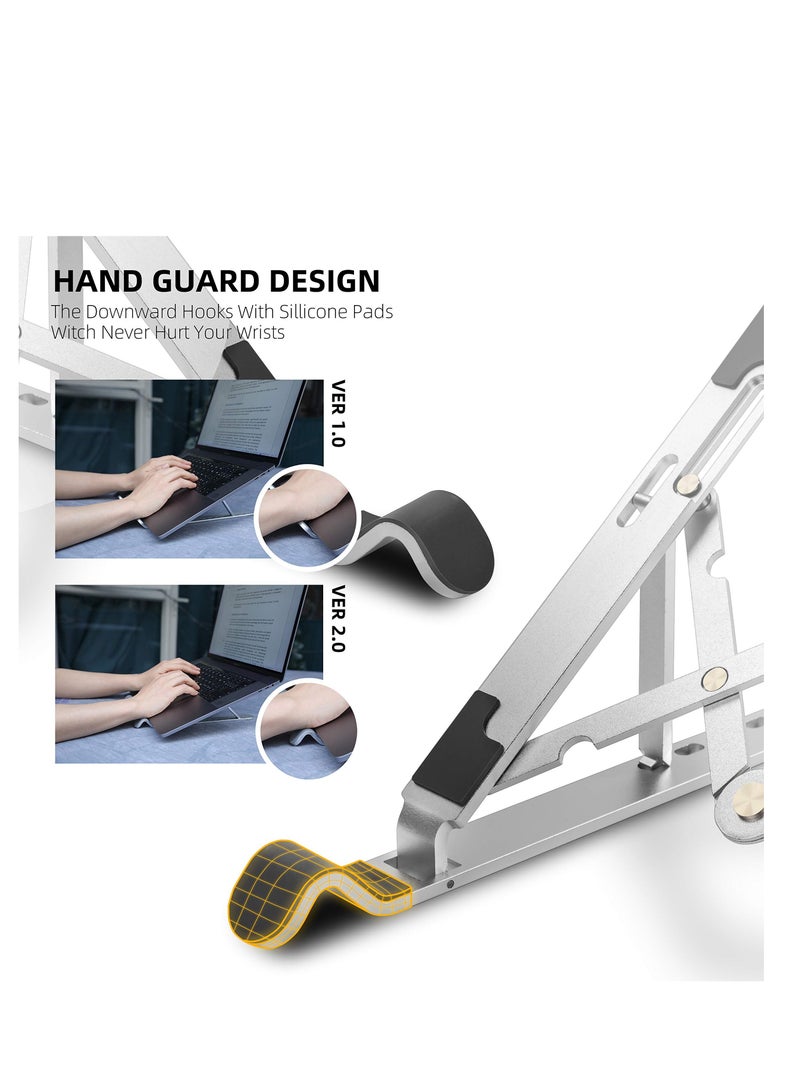 Portable Laptop Stand,  Ergonomic 7-Angle Adjustable Aluminum Alloy Foldable Laptop Stand, Compatible with 10-15.6 Inch Laptop, Tablet, Notebook, Computer, Mobile Phones (Silver)