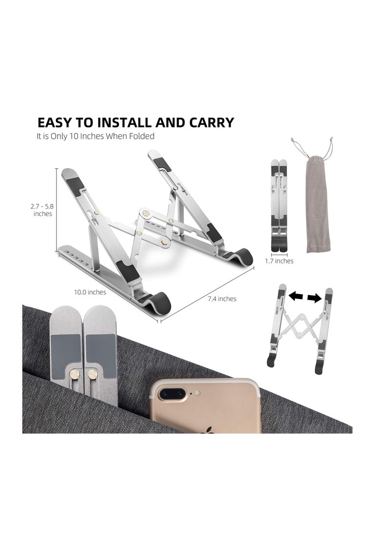 Portable Laptop Stand,  Ergonomic 7-Angle Adjustable Aluminum Alloy Foldable Laptop Stand, Compatible with 10-15.6 Inch Laptop, Tablet, Notebook, Computer, Mobile Phones (Silver)