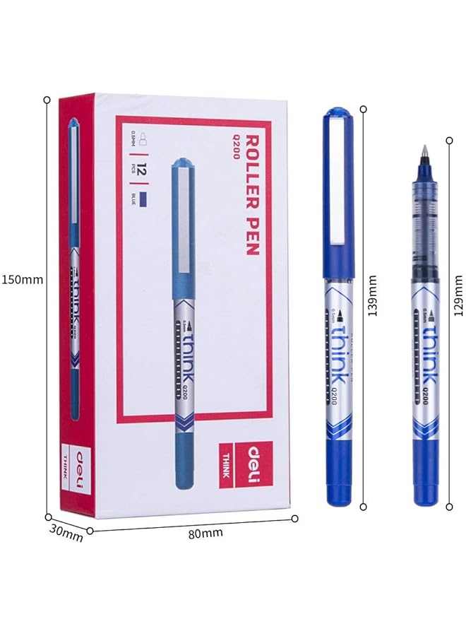 Deli Eq20030 Non Toxic Smooth Writing Roller Pen 0.5Mm Tip For Student Office Home Blue Box Of 12 Pieces - Image 4