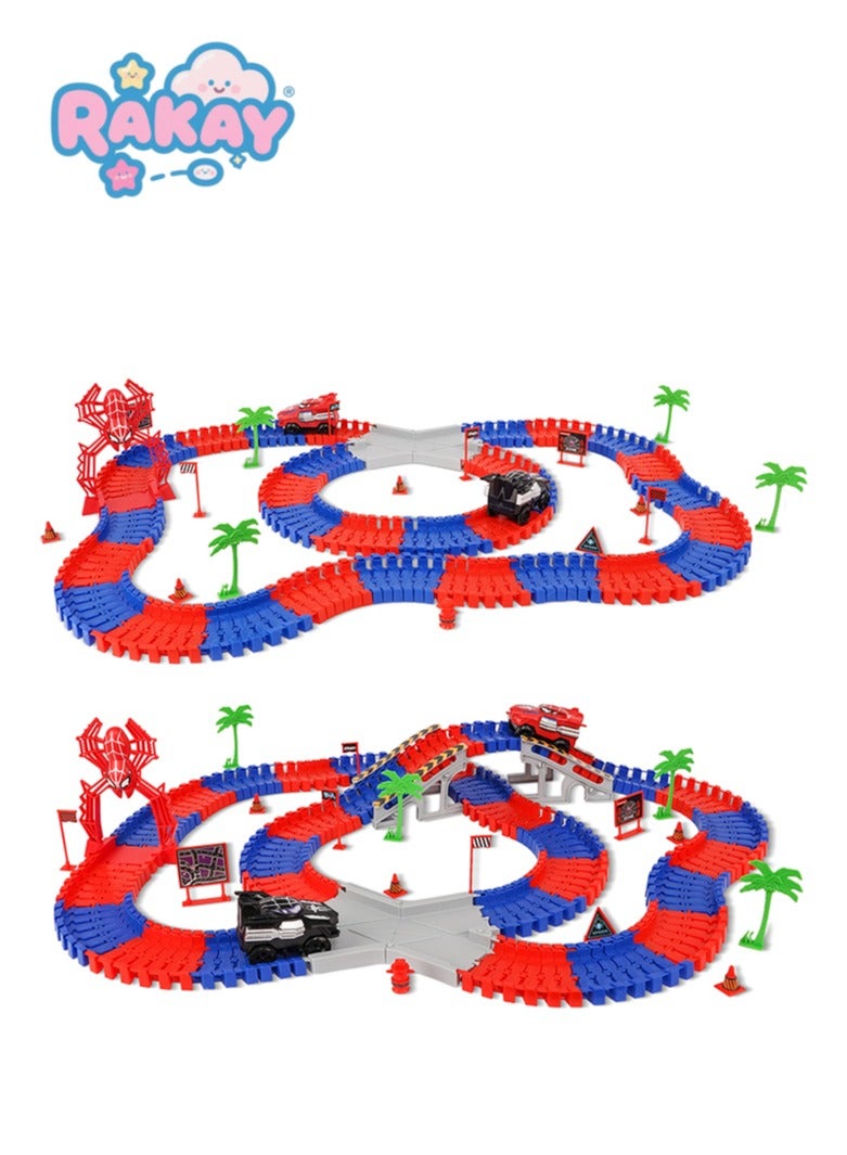 RAKAY Tracks Race Car Set, 180 Track Pieces, 2 Toy Cars, DIY Building Track Set with Accessories,Gifts for Kids - Image 1