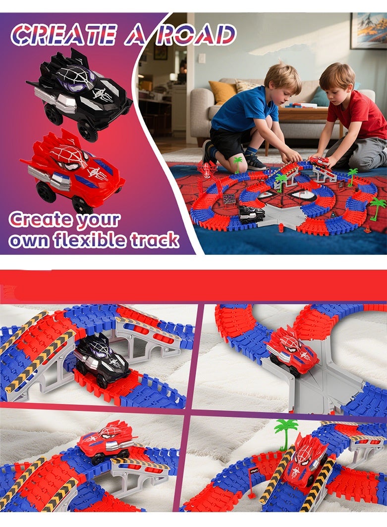 RAKAY Tracks Race Car Set, 180 Track Pieces, 2 Toy Cars, DIY Building Track Set with Accessories,Gifts for Kids - Image 2