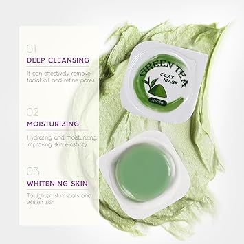 Liillya 10 pcs Mud Facial Mask Dead Sea Mud Mask Green Tea Clay Mask Deep Cleansing Blackheads Removal Oil Control Pore Tightening All Skin Types Facial Skin Care Sets for Women Men - Image 2