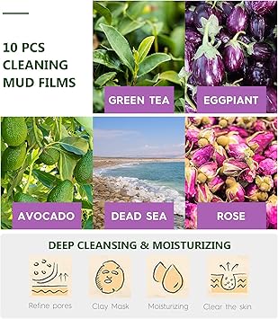 Liillya 10 pcs Mud Facial Mask Dead Sea Mud Mask Green Tea Clay Mask Deep Cleansing Blackheads Removal Oil Control Pore Tightening All Skin Types Facial Skin Care Sets for Women Men - Image 3