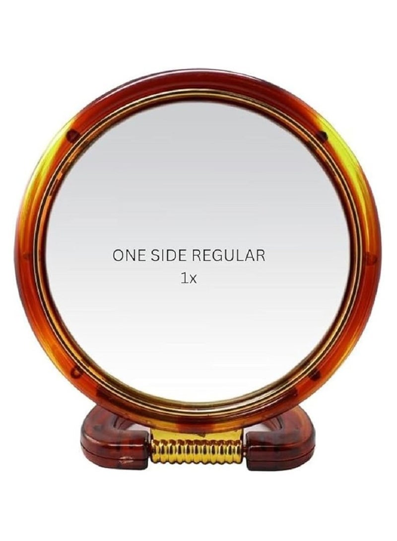 Generic Round makeup mirror mounted on the table top - on both sides of the bathroom - dressing table - double sides - natural view - 5 times magnified view (size 18*11 cm) - Image 2