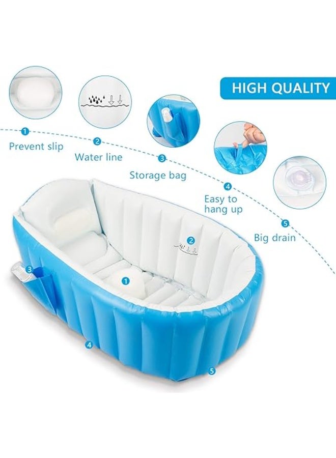 Inflatable Baby Bathtub with Comfort Cushion and Side Storage Pocket - Anti-Slip Foldable Travel Bath Tub for 0-36 Months - Image 4