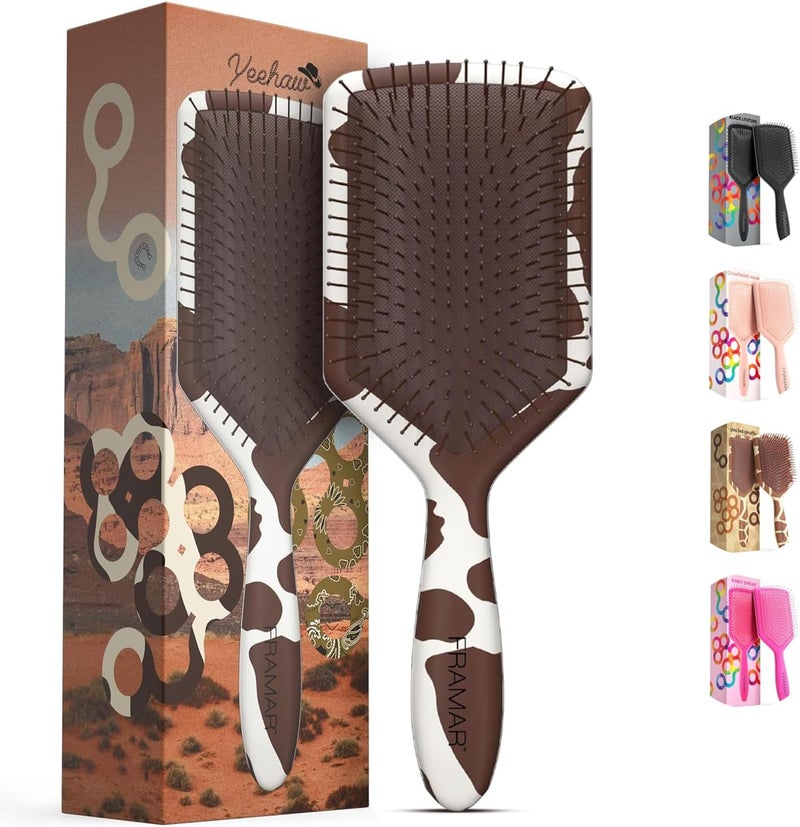 Framar Paddle Brush for Thick Curly Hair Detangling Hairbrush for Women Wet Hair Detangler Cow Print
