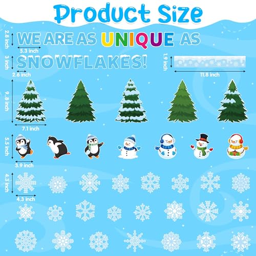 BkeeCten Winter Wonderland Bulletin Board - 126 Pcs Featuring Snowflakes Winter Icons on Durable Cardstock Set Glue Points Cute Penguin Snowman Christmas Xmas New Year Classroom Office Bulletin Board - Image 2