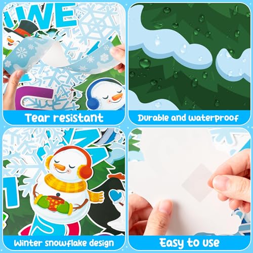 BkeeCten Winter Wonderland Bulletin Board - 126 Pcs Featuring Snowflakes Winter Icons on Durable Cardstock Set Glue Points Cute Penguin Snowman Christmas Xmas New Year Classroom Office Bulletin Board - Image 4