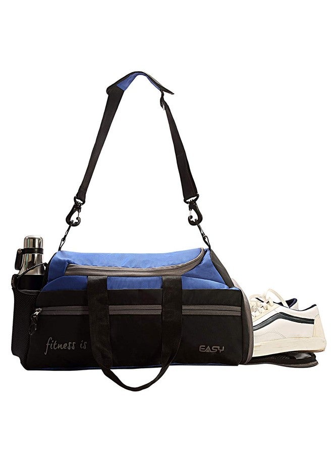 Easy Gym Bags for Men and Women, 26 LTR Duffle Bag, 3 Spacious Compartment Adjustable Shoulder Strap, 4 Heavy Duty Metal Zipper with Zip Loop for Travel Bag Gym Bag (Black and Blue) - Image 3